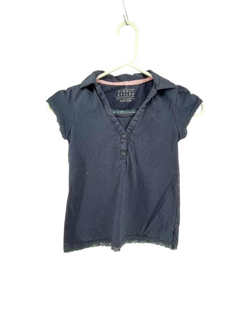 Simply Styled Girls Navy Blue Short Sleeve Polo Shirt Youth Size Medium 7/8